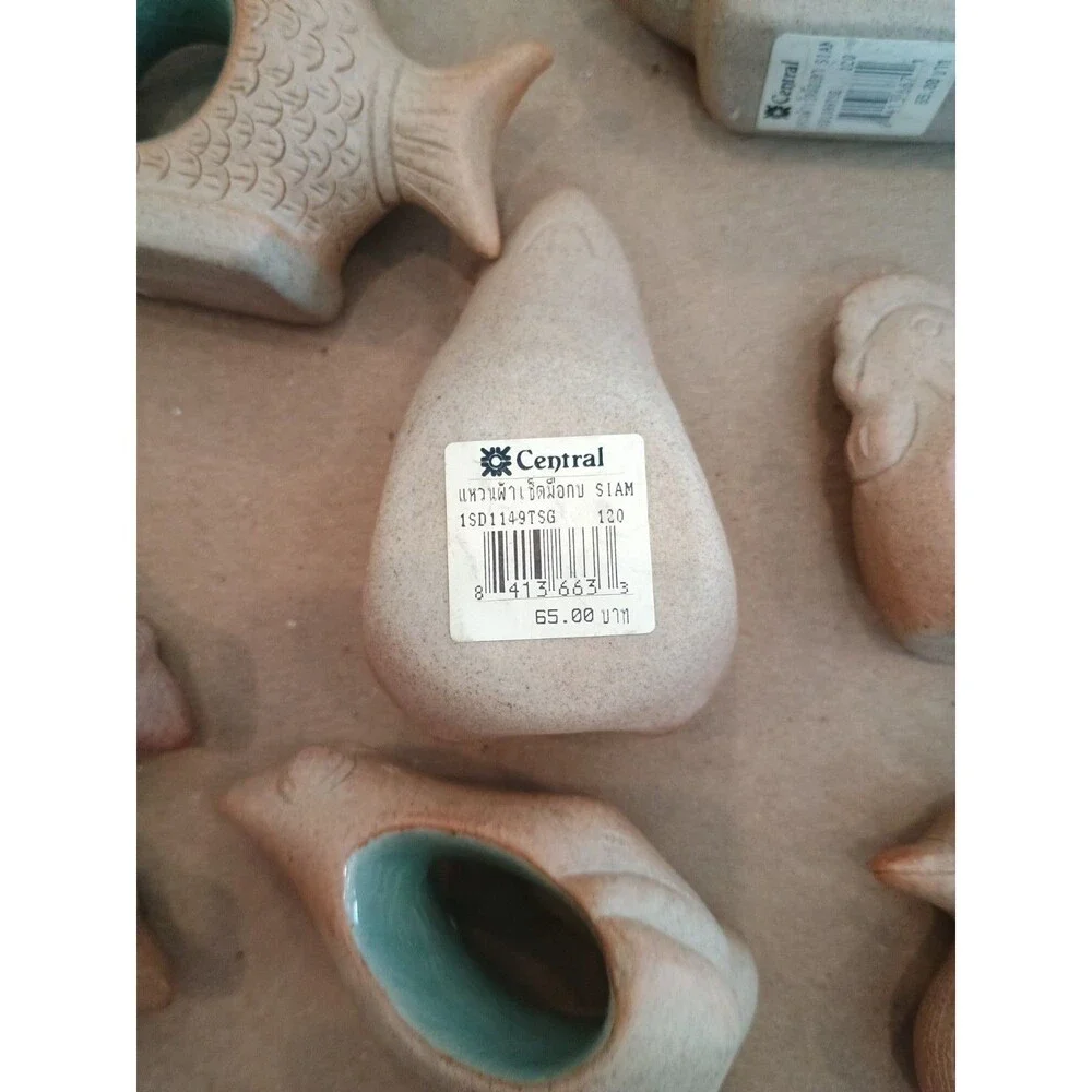 Central Napkin Rings 10 Pottery Glazed Interior Fish Frogs Duck Ornamental